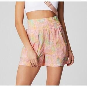 Fabletics Neon Pastel Leopard Pink Ultra High-Waisted Piped Nylon Shorts XL